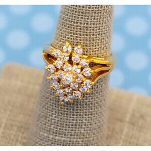 Vintage Art Nouveau Gold Tone Rhinestone Ring Size 6 3/4 - M11